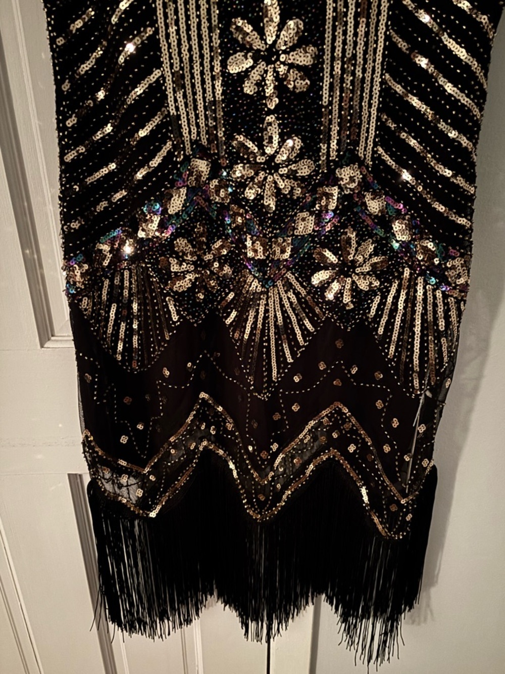 Black Beaded Fringe Evening Dress - Elegant Cocktail Dress - Picture 8 of 11